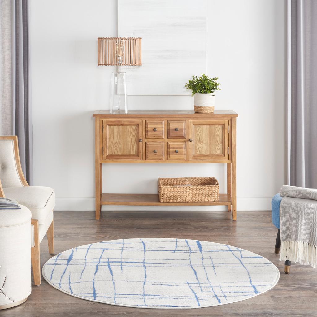 Nourison Home Whimsicle WHS09 Ivory Blue Indoor Round Area Rug - Modern Power Loomed Machine Made Low Pile