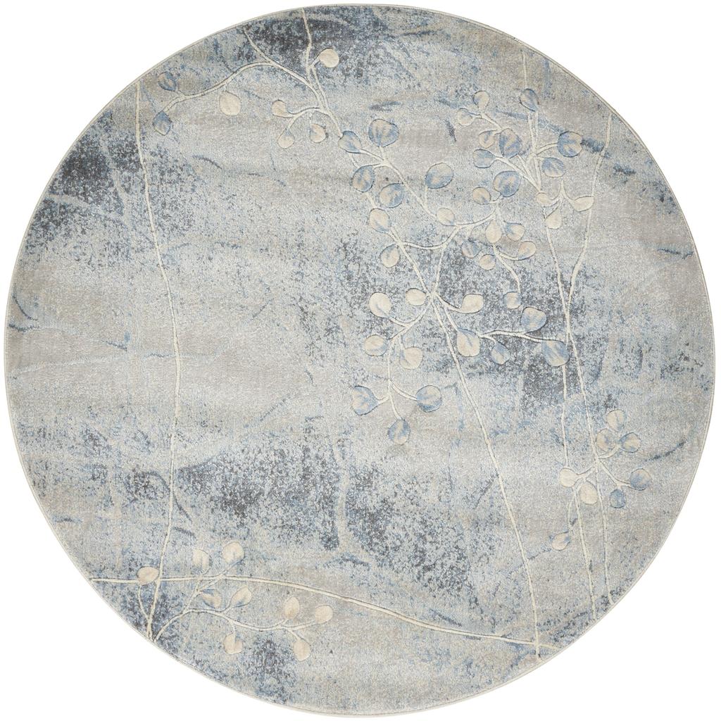 Nourison Home Somerset ST74 Silver Blue Indoor Round Area Rug Power Loomed Machine Made Medium Pile