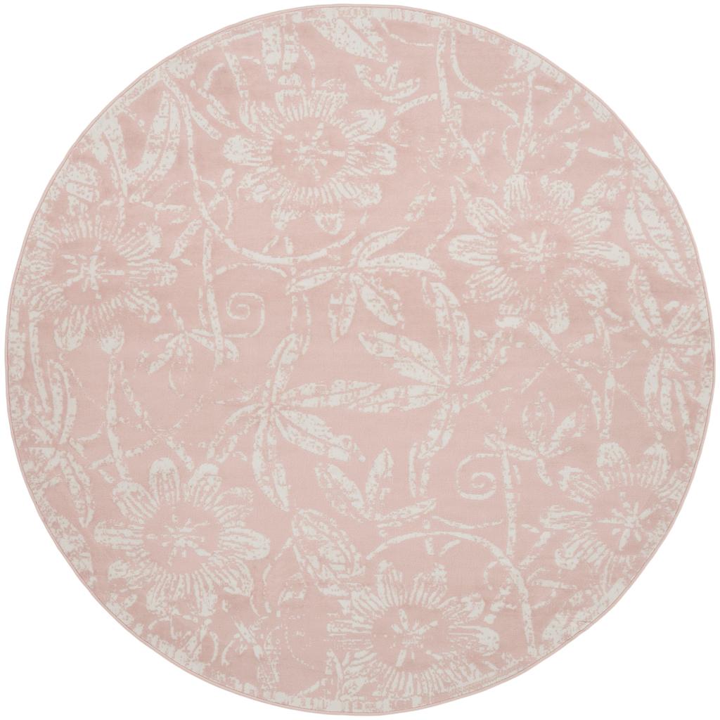 Nourison Home Whimsicle WHS05 Pink Indoor Round Area Rug - Farmhouse Power Loomed Machine Made Low Pile