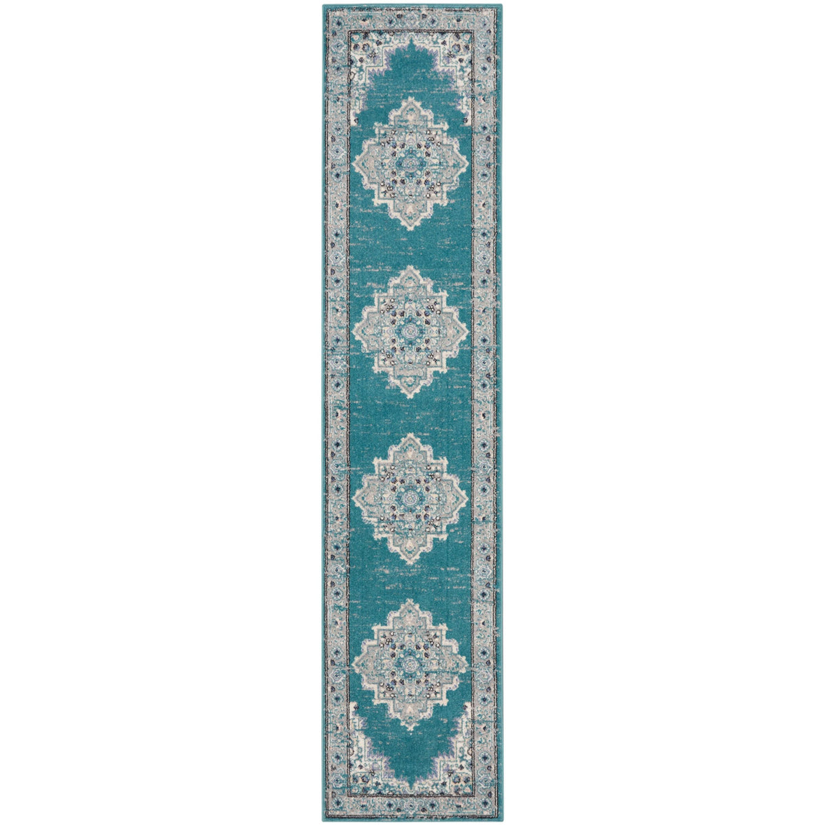 Nourison Home Passion PSN03 Turquoise Grey Indoor Runner - Bohemian Power Loomed Machine Made Medium Pile