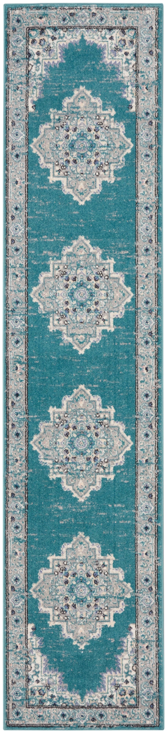Nourison Home Passion PSN03 Turquoise Grey Indoor Runner - Bohemian Power Loomed Machine Made Medium Pile