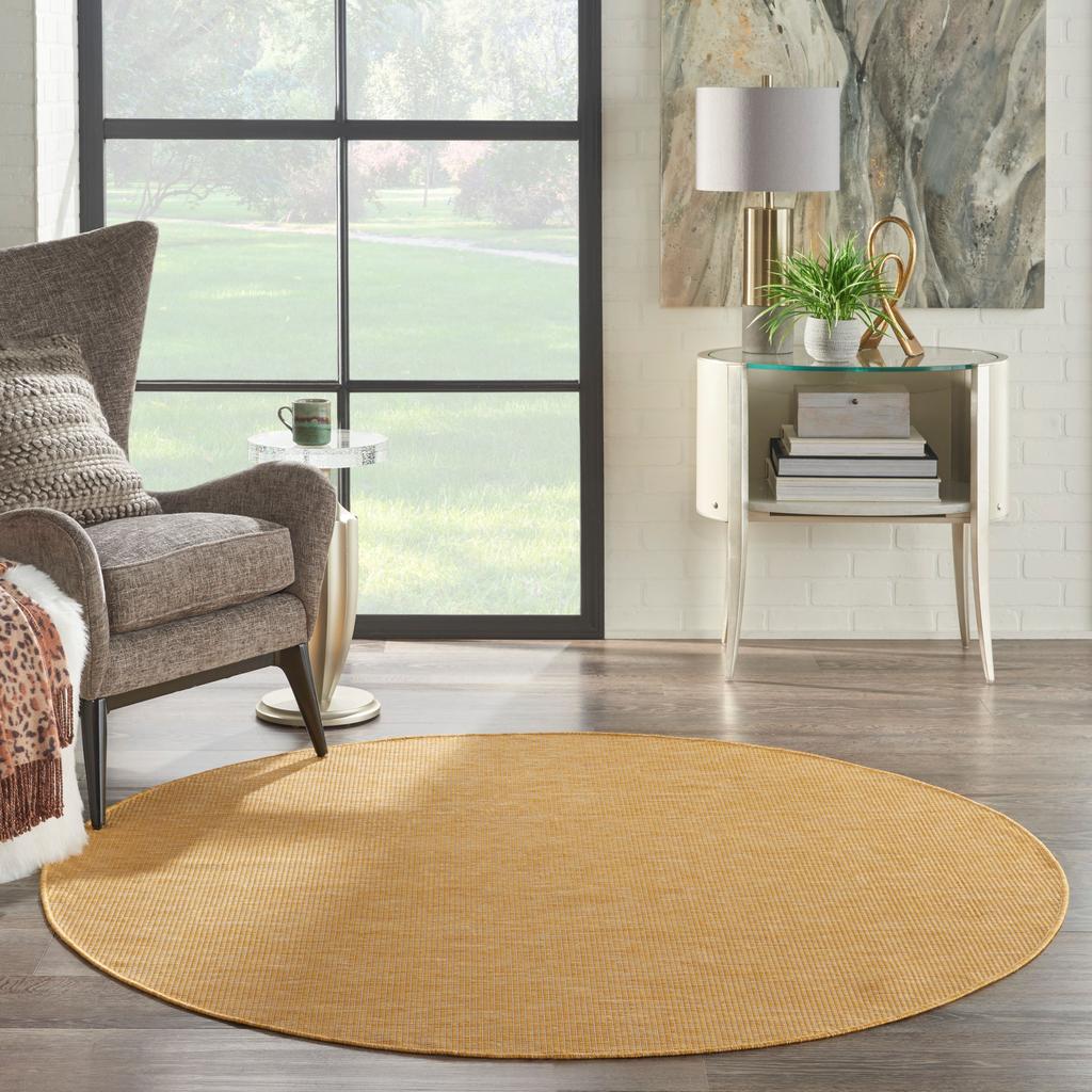 Nourison Home Positano POS01 Yellow Indoor/Outdoor Round Area Rug - Modern Power Loomed Machine Made Low Pile