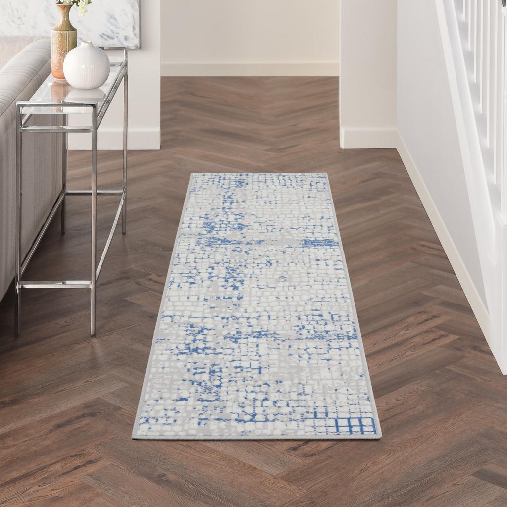 Nourison Home Whimsicle WHS07 Grey Blue Indoor Runner - Modern Power Loomed Machine Made Low Pile