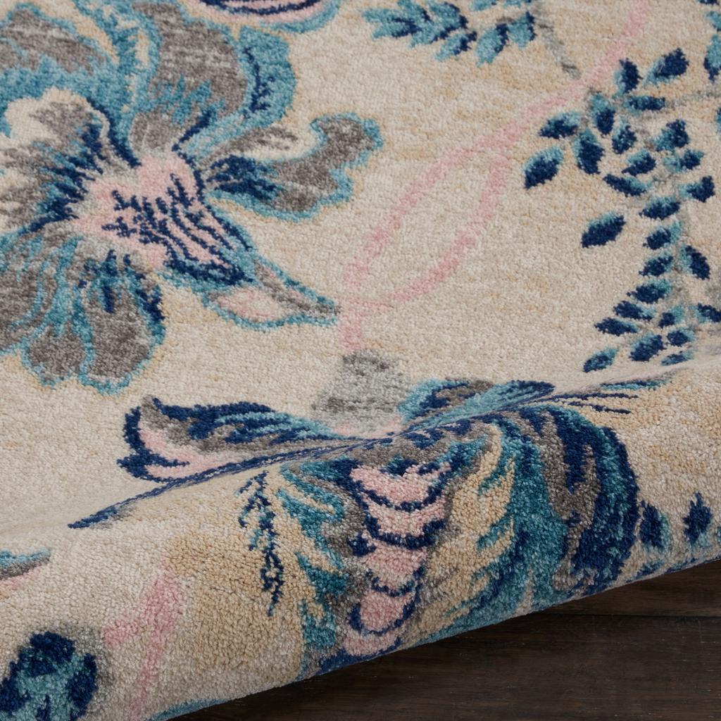 Nourison Home Tranquil TRA02 Ivory Light Blue Ivory/Light Blue Indoor Round Area Rug - Farmhouse Power Loomed Machine Made Medium Pile