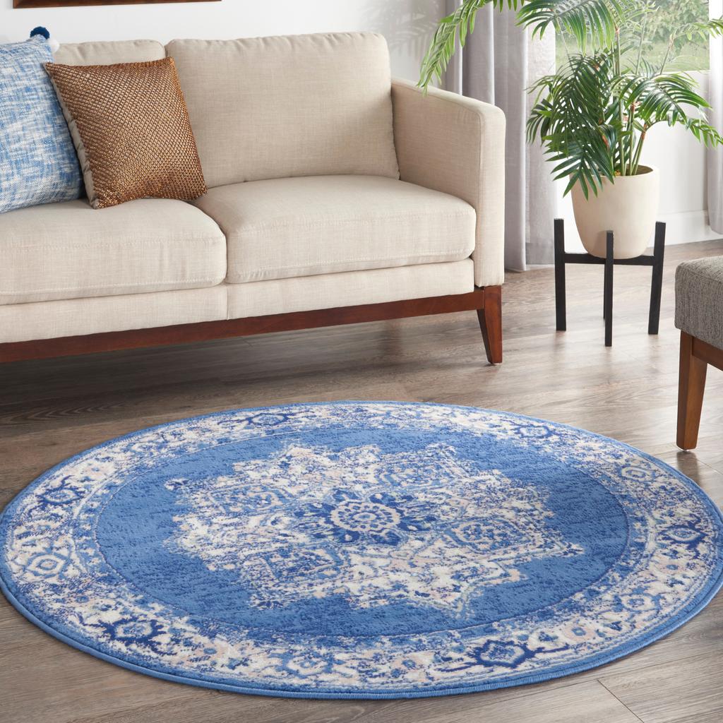 Nourison Home Whimsicle WHS03 Navy Indoor Round Area Rug - Farmhouse Power Loomed Machine Made Low Pile
