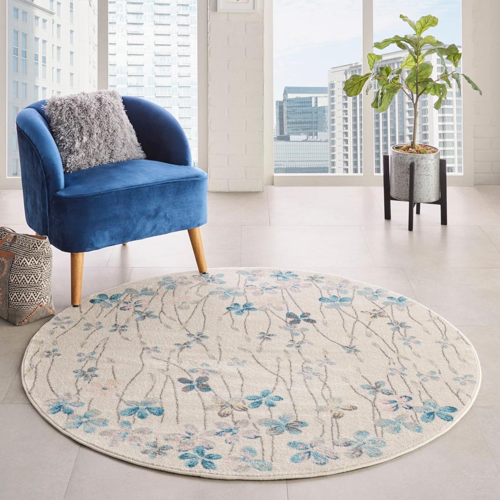 Nourison Home Tranquil TRA04 Ivory White Ivory Indoor Round Area Rug - Contemporary Power Loomed Machine Made Medium Pile