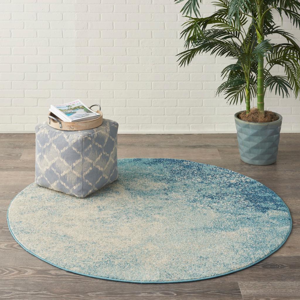 Nourison Home Passion PSN10 Navy Light Blue Indoor Round Area Rug - Modern Power Loomed Machine Made Medium Pile