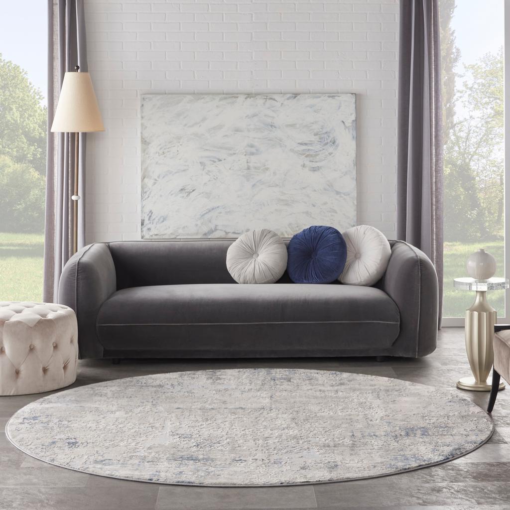 Nourison Home Rustic Textures RUS07 Ivory Grey Blue Indoor Round Area Rug - Modern Power Loomed Machine Made Medium Pile