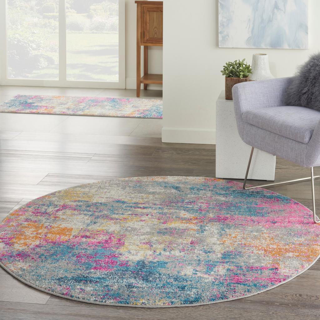 Nourison Home Passion PSN36 Ivory Multicolor Indoor Round Area Rug - Modern Power Loomed Machine Made Medium Pile