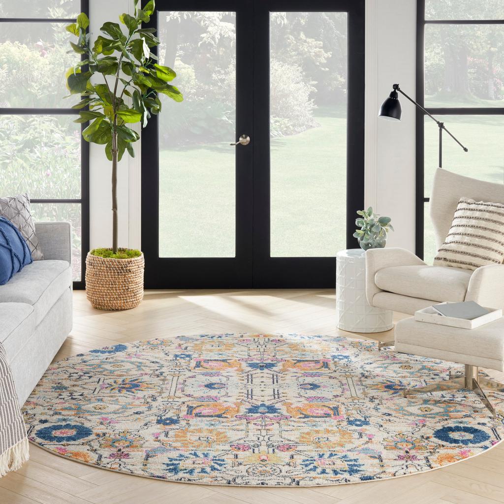 Nourison Home Passion PSN01 Ivory Ivory/Multi Indoor Round Area Rug - Bohemian Power Loomed Machine Made Medium Pile