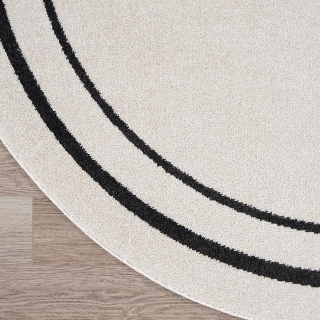 Nourison Home Nourison Essentials NRE02 Ivory Black Ivory/Black Indoor/Outdoor Round Area Rug - Contemporary Power Loomed Machine Made Low Pile