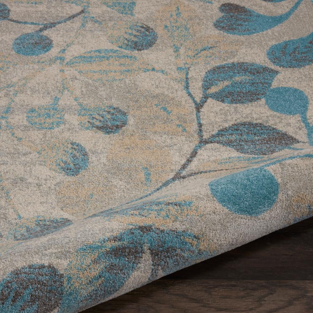 Nourison Home Tranquil TRA03 Ivory Turquoise Ivory/Turquoise Indoor Round Area Rug - Farmhouse Power Loomed Machine Made Medium Pile