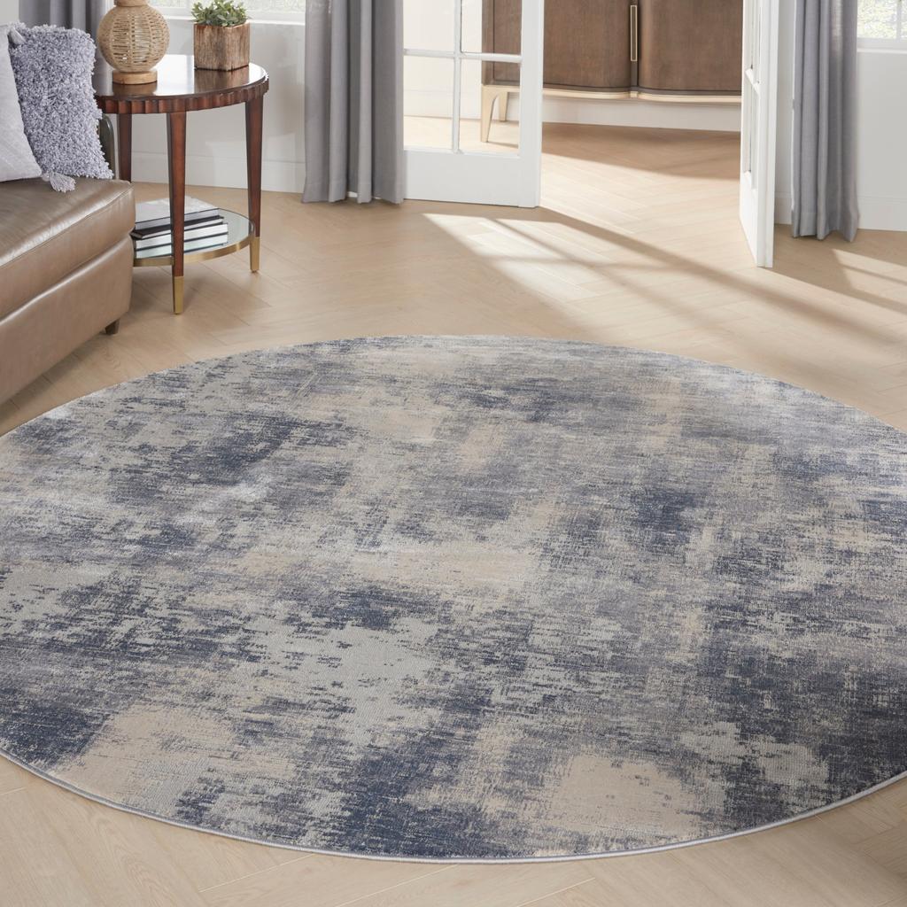 Nourison Home Rustic Textures RUS02 Slate Blue and Ivory Blue Ivory Indoor Round Area Rug - Modern Power Loomed Machine Made Medium Pile