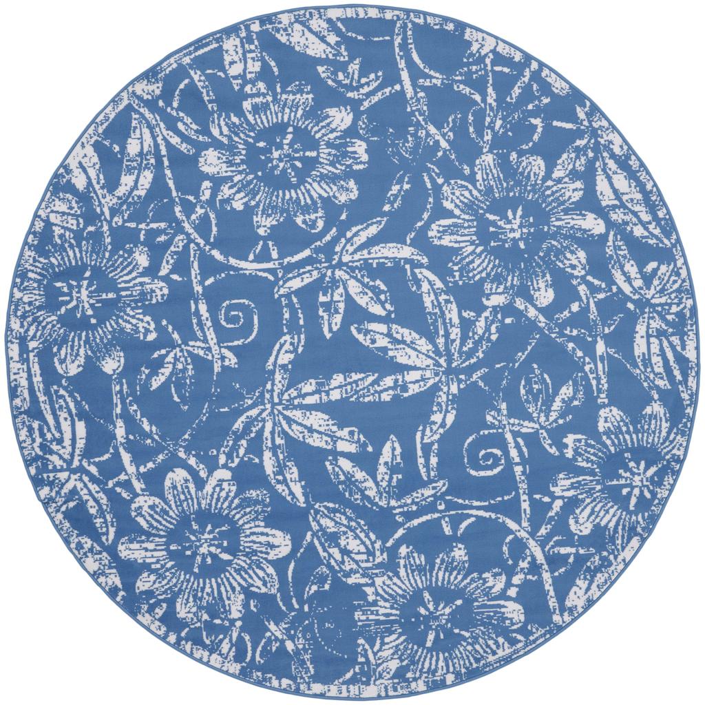 Nourison Home Whimsicle WHS05 Blue Indoor Round Area Rug - Farmhouse Power Loomed Machine Made Low Pile