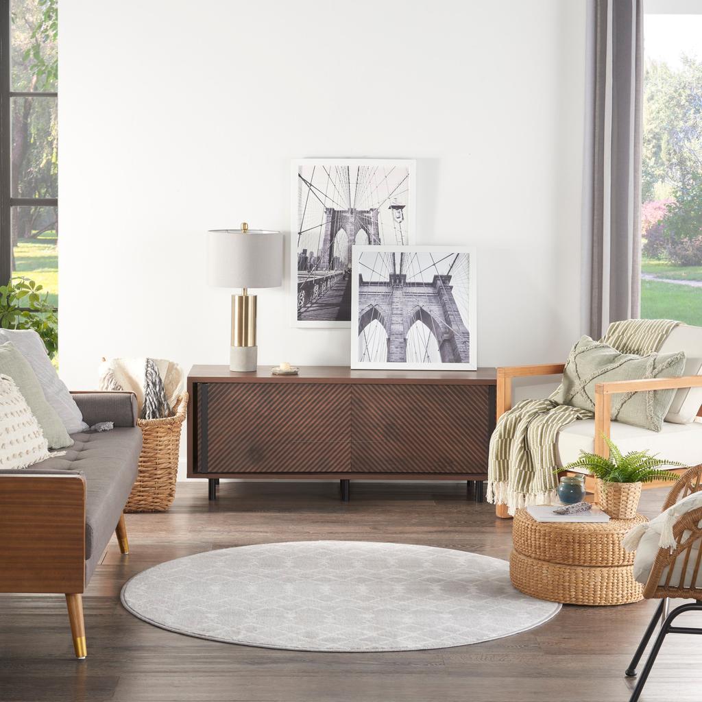 Nourison Home Whimsicle WHS02 Grey Indoor Round Area Rug - Bohemian Power Loomed Machine Made Low Pile