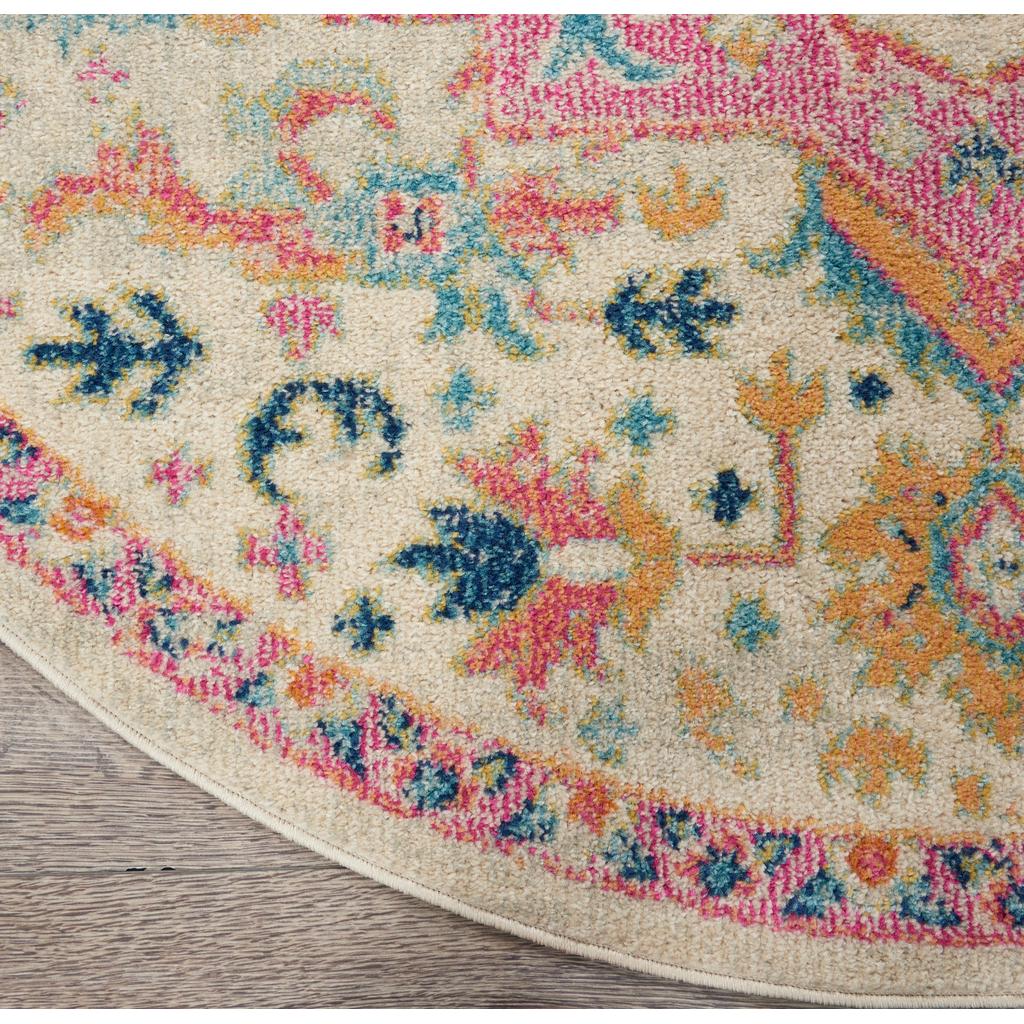 Nourison Home Passion PSN25 Ivory Pink Indoor Round Area Rug - Bohemian Power Loomed Machine Made Medium Pile