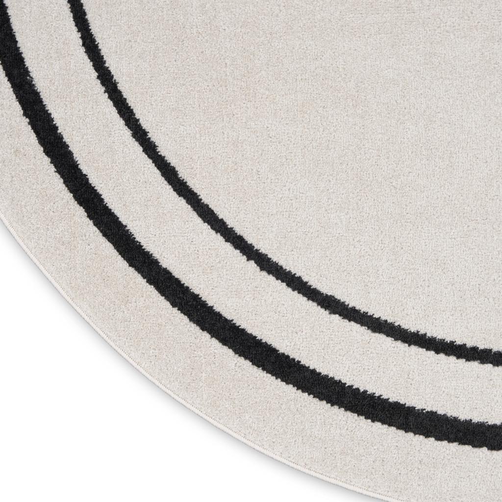Nourison Home Nourison Essentials NRE02 Ivory Black Ivory/Black Indoor/Outdoor Round Area Rug - Contemporary Power Loomed Machine Made Low Pile