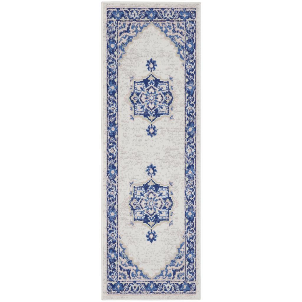 Nourison Home Whimsicle WHS03 Ivory Blue Indoor Runner - Farmhouse Power Loomed Machine Made Low Pile