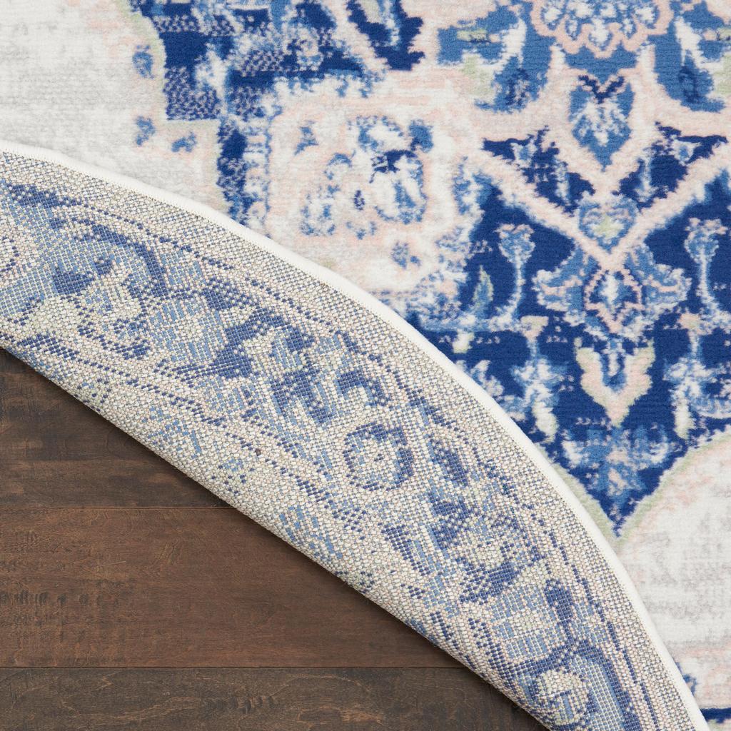 Nourison Home Whimsicle WHS03 Ivory Blue Indoor Round Area Rug - Farmhouse Power Loomed Machine Made Low Pile