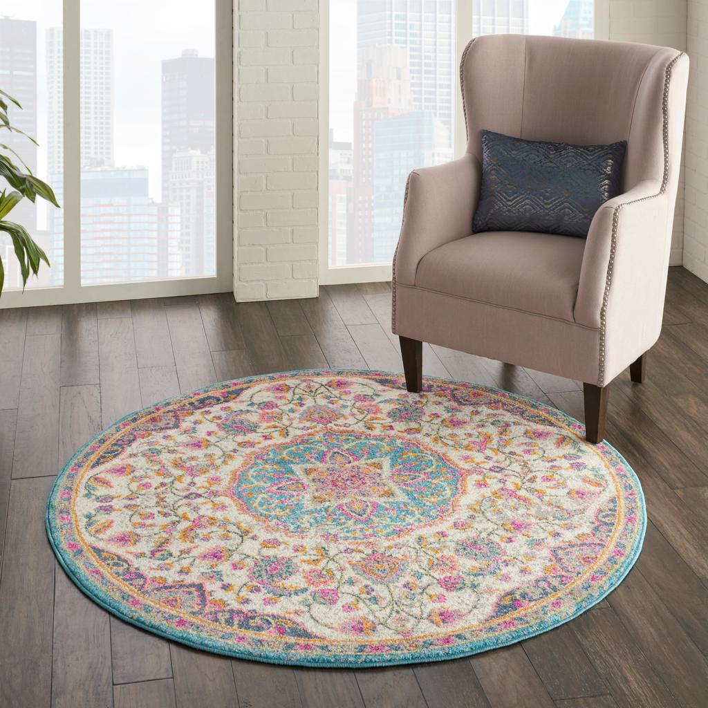 Nourison Home Passion PSN22 Ivory Multicolor Indoor Round Area Rug - Transitional Power Loomed Machine Made Medium Pile