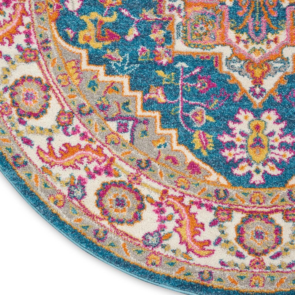 Nourison Home Passion PSN20 Teal Multicolor Indoor Round Area Rug - Bohemian Power Loomed Machine Made Medium Pile