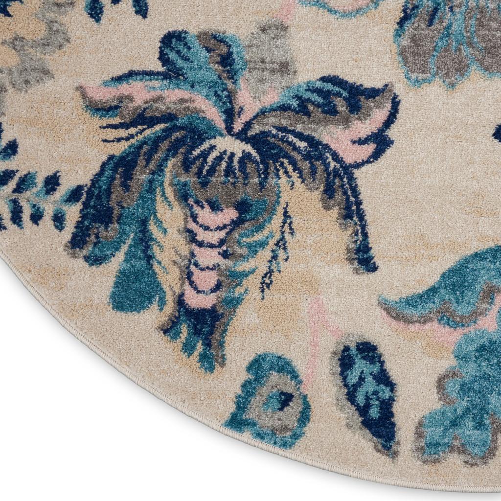 Nourison Home Tranquil TRA02 Ivory Light Blue Ivory/Light Blue Indoor Round Area Rug - Farmhouse Power Loomed Machine Made Medium Pile