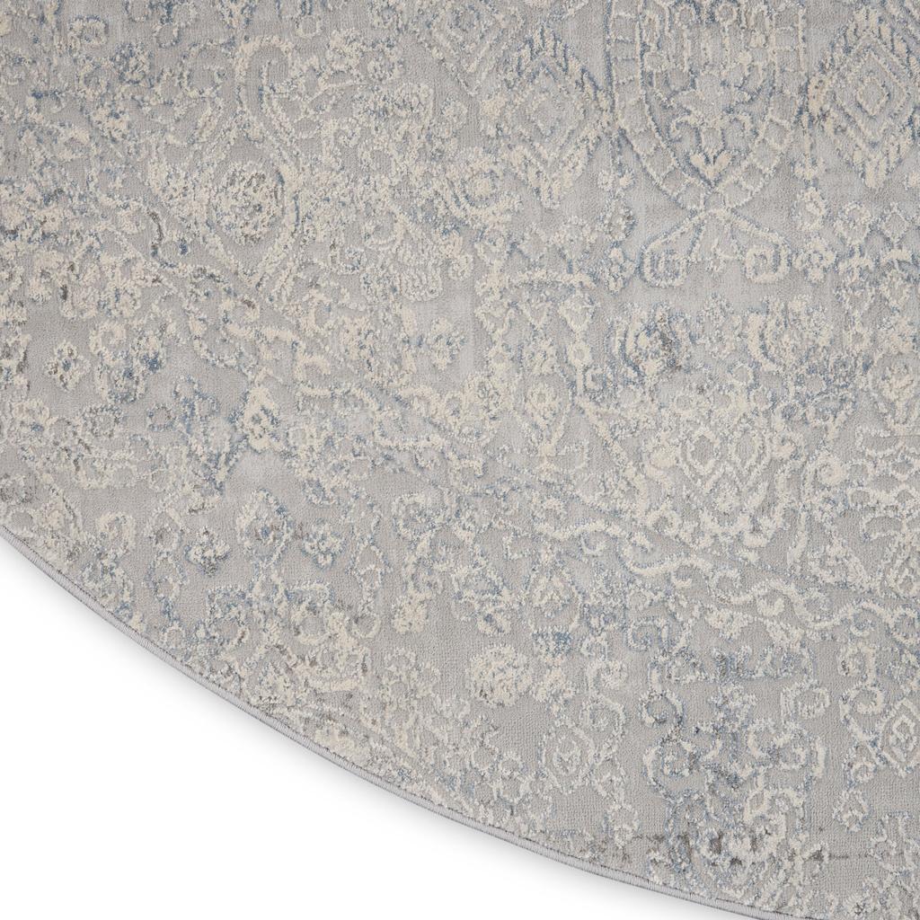 Nourison Home Rustic Textures RUS09 Ivory Light Blue Indoor Round Area Rug - Vintage Power Loomed Machine Made Medium Pile
