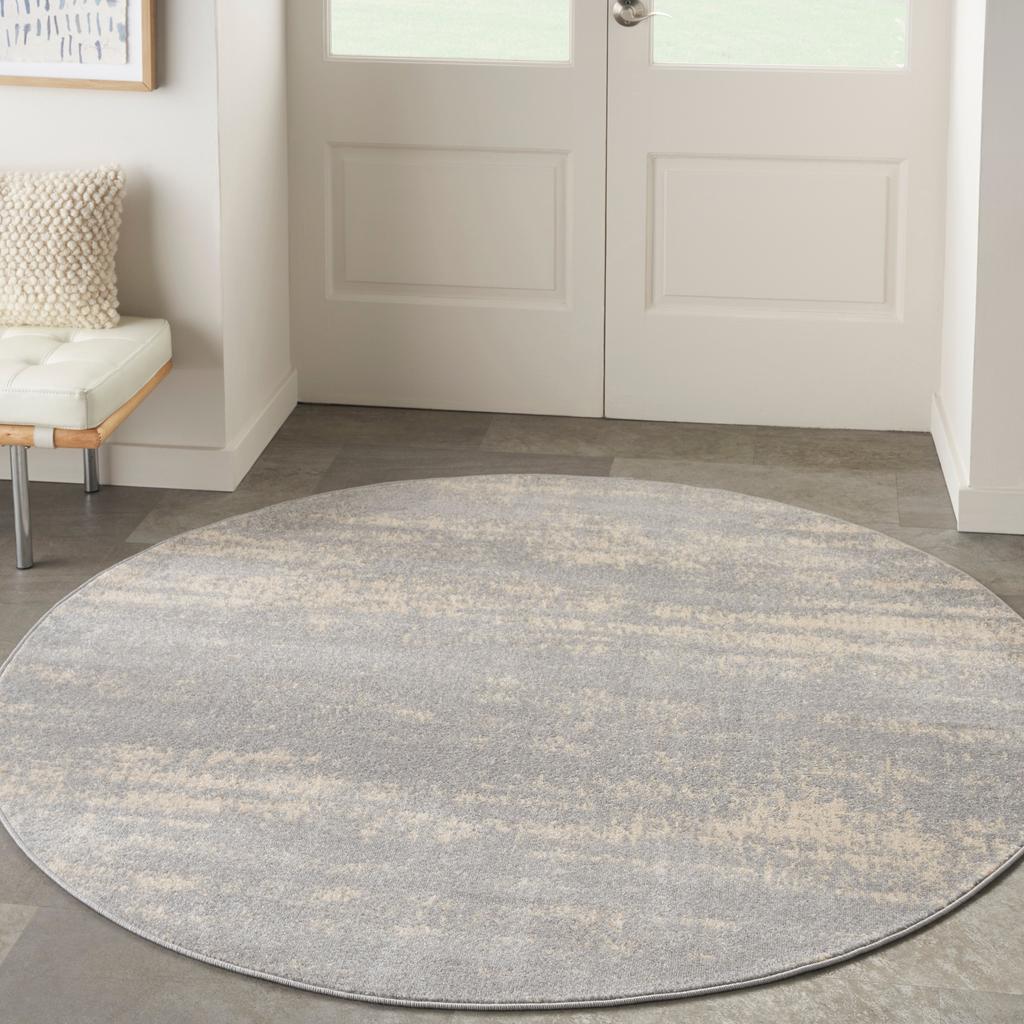 Nourison Home Nourison Essentials NRE03 Grey Beige Indoor/Outdoor Round Area Rug - Modern Power Loomed Machine Made Low Pile