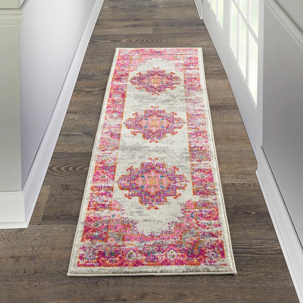 Nourison Home Passion PSN03 Pink and White Ivory/Fuchsia Indoor Runner - Bohemian Power Loomed Machine Made Medium Pile