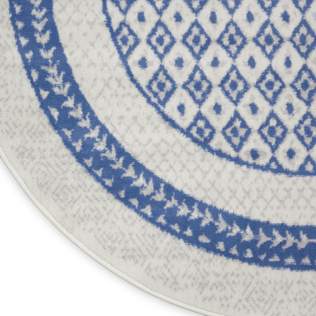Nourison Home Whimsicle WHS13 Ivory Blue Indoor Round Area Rug - Farmhouse Power Loomed Machine Made Low Pile