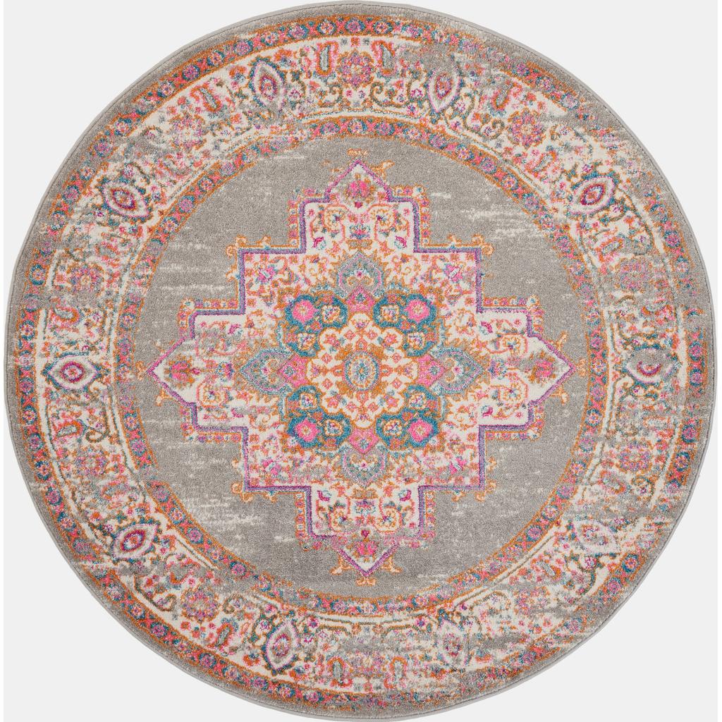 Nourison Home Passion PSN03 Grey Indoor Round Area Rug - Bohemian Power Loomed Machine Made Medium Pile