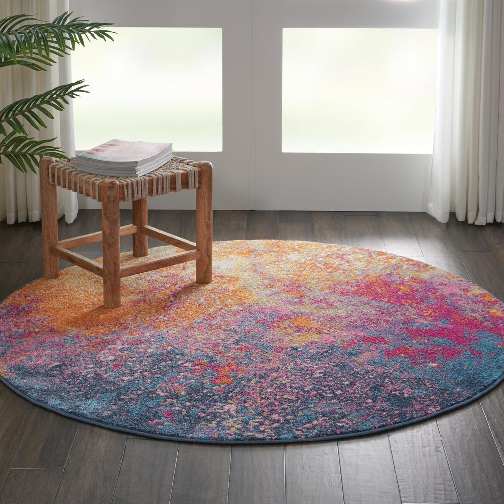 Nourison Home Passion PSN10 Sunburst Indoor Round Area Rug - Modern Power Loomed Machine Made Medium Pile