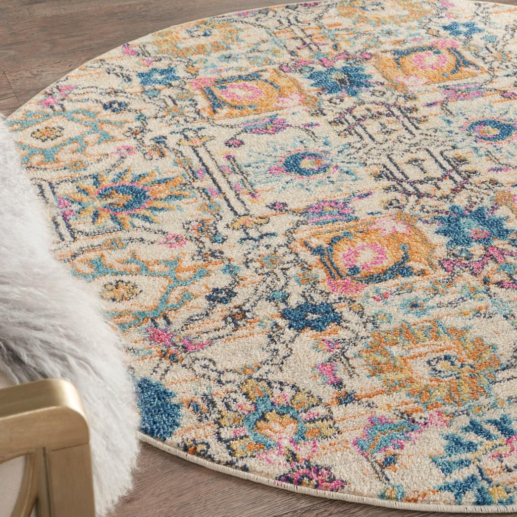 Nourison Home Passion PSN01 Ivory Multicolor Indoor Round Area Rug - Bohemian Power Loomed Machine Made Medium Pile