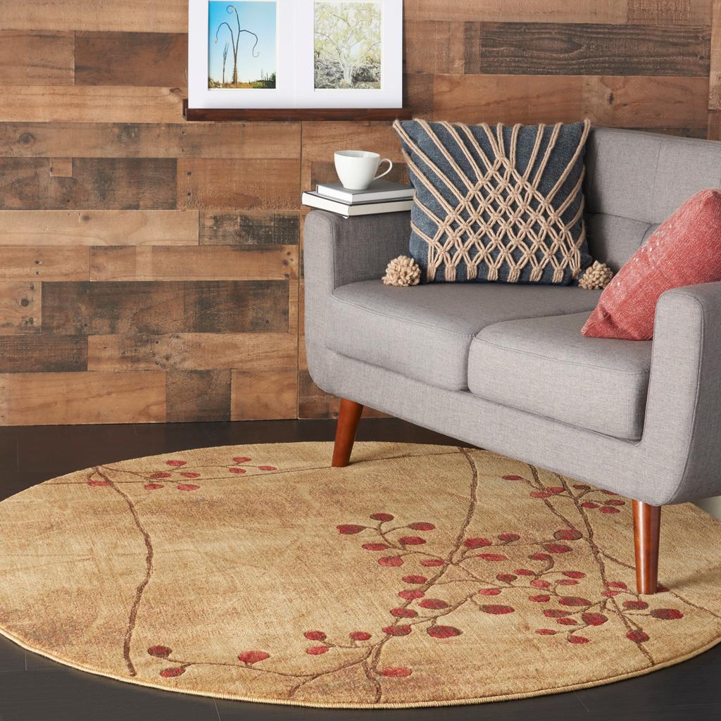 Nourison Home Somerset ST74 Brown Latte Indoor Round Area Rug - Rustic Power Loomed Machine Made Medium Pile
