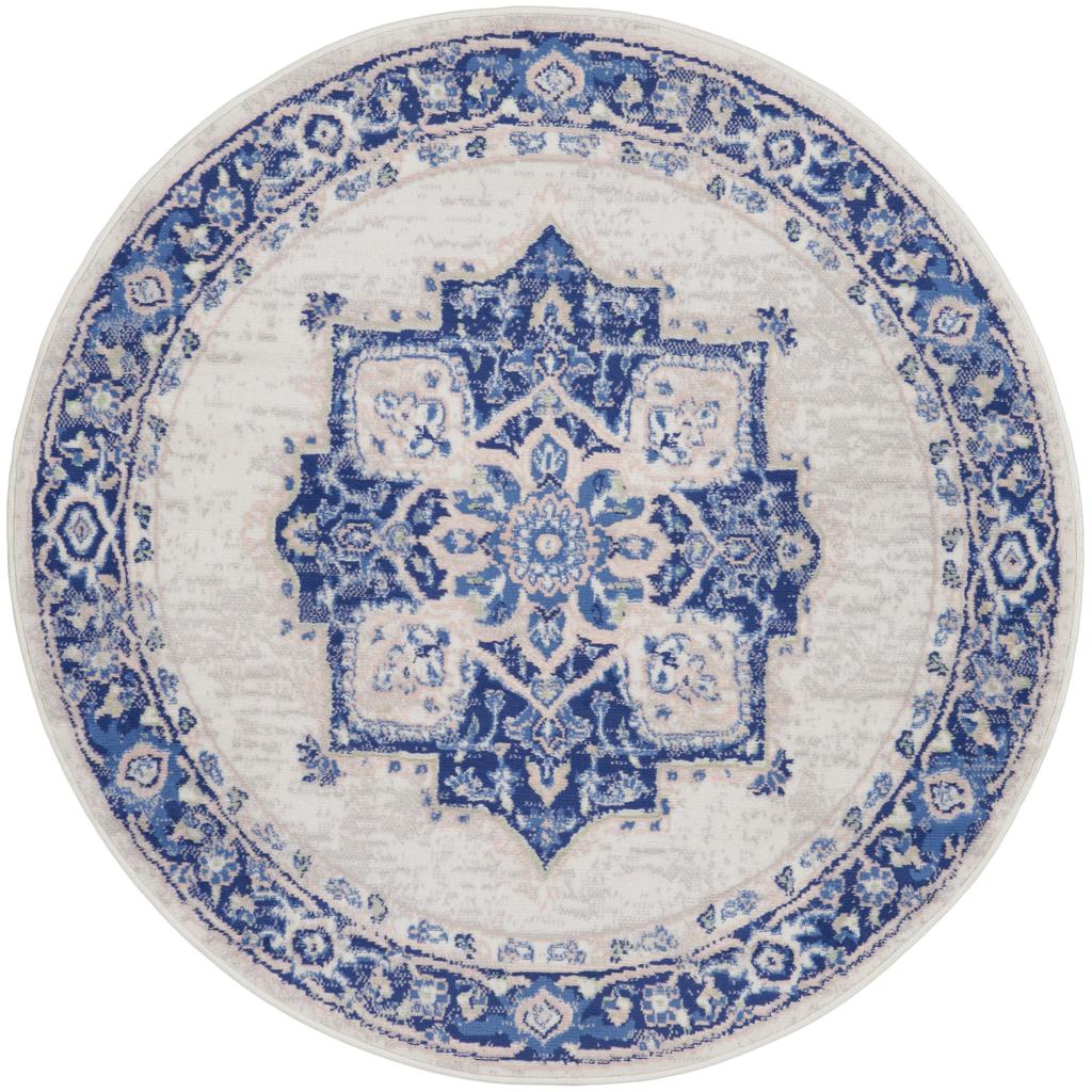 Nourison Home Whimsicle WHS03 Ivory Blue Indoor Round Area Rug - Farmhouse Power Loomed Machine Made Low Pile