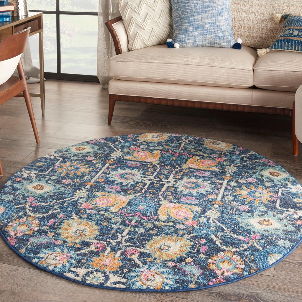 Nourison Home Passion PSN01 Navy Indoor Round Area Rug - Bohemian Power Loomed Machine Made Medium Pile