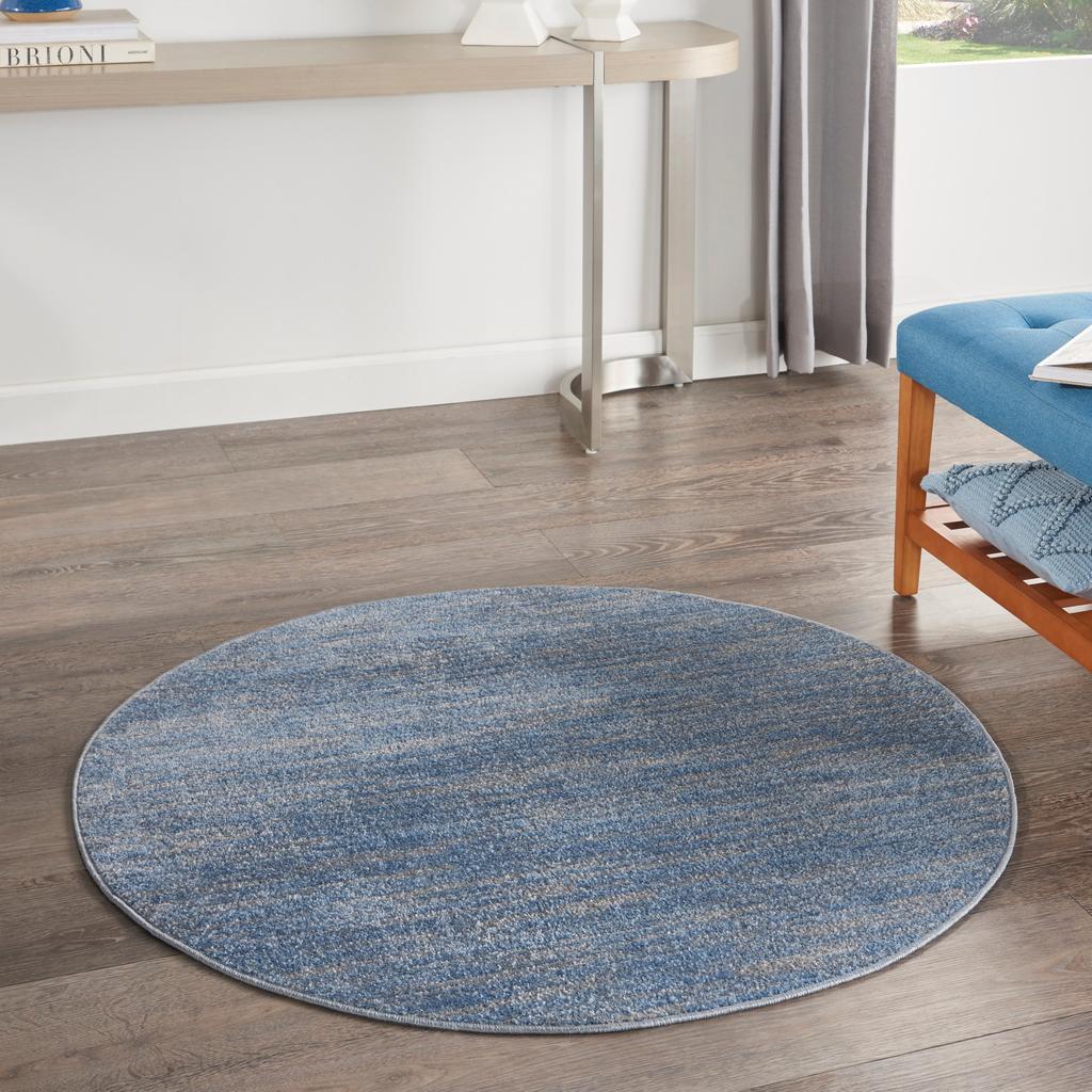 Nourison Home Nourison Essentials NRE01 Blue Grey Blue/Grey Indoor/Outdoor Round Area Rug - Outdoor Power Loomed Machine Made Low Pile
