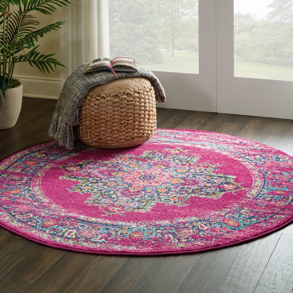 Nourison Home Passion PSN03 Pink Fuchsia Indoor Round Area Rug - Bohemian Power Loomed Machine Made Medium Pile
