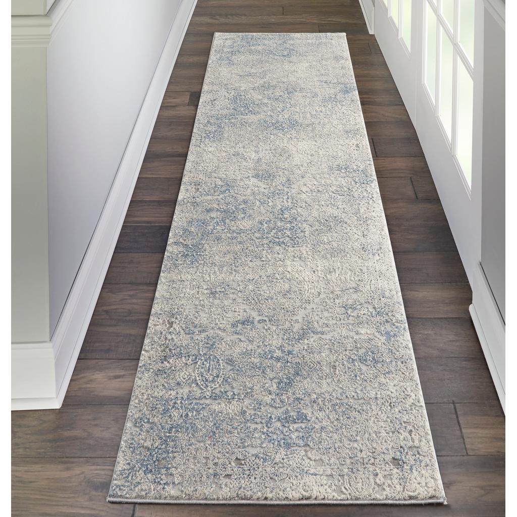 Nourison Home Rustic Textures RUS09 Ivory Light Blue Indoor Runner - Vintage Power Loomed Machine Made Medium Pile