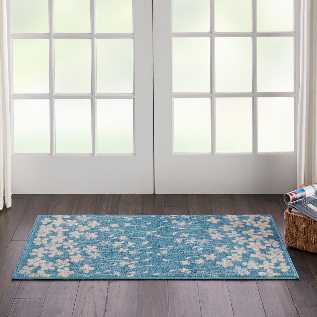 Nourison Home Tranquil TRA04 Turquoise Blue Turquoise Indoor Rectangle Area Rug - Contemporary Power Loomed Machine Made Medium Pile