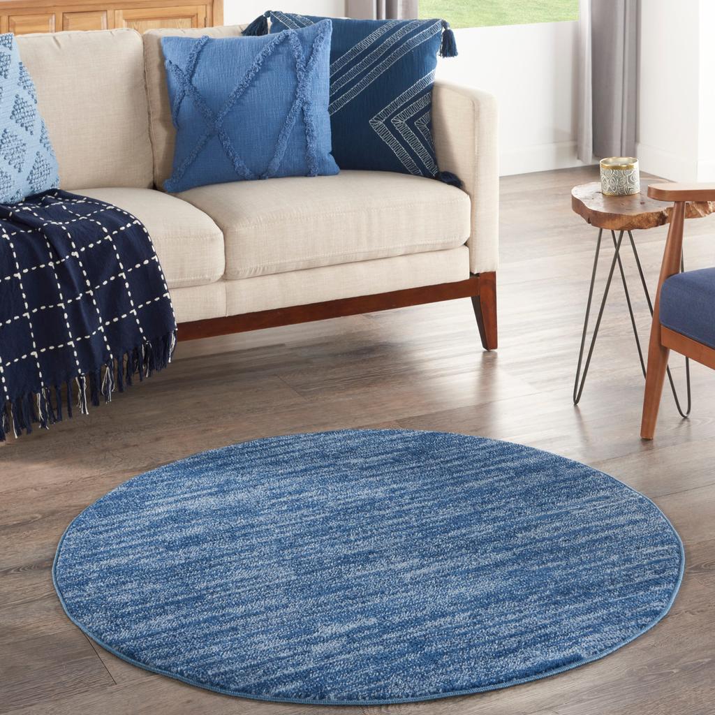 Nourison Home Nourison Essentials NRE01 Navy Blue Indoor/Outdoor Round Area Rug - Outdoor Power Loomed Machine Made Low Pile
