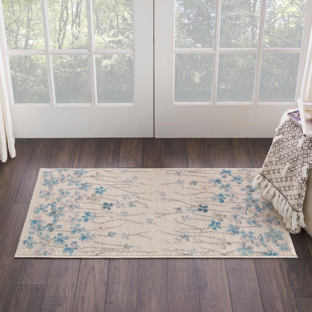 Nourison Home Tranquil TRA04 Ivory White Ivory Indoor Rectangle Area Rug - Contemporary Power Loomed Machine Made Medium Pile