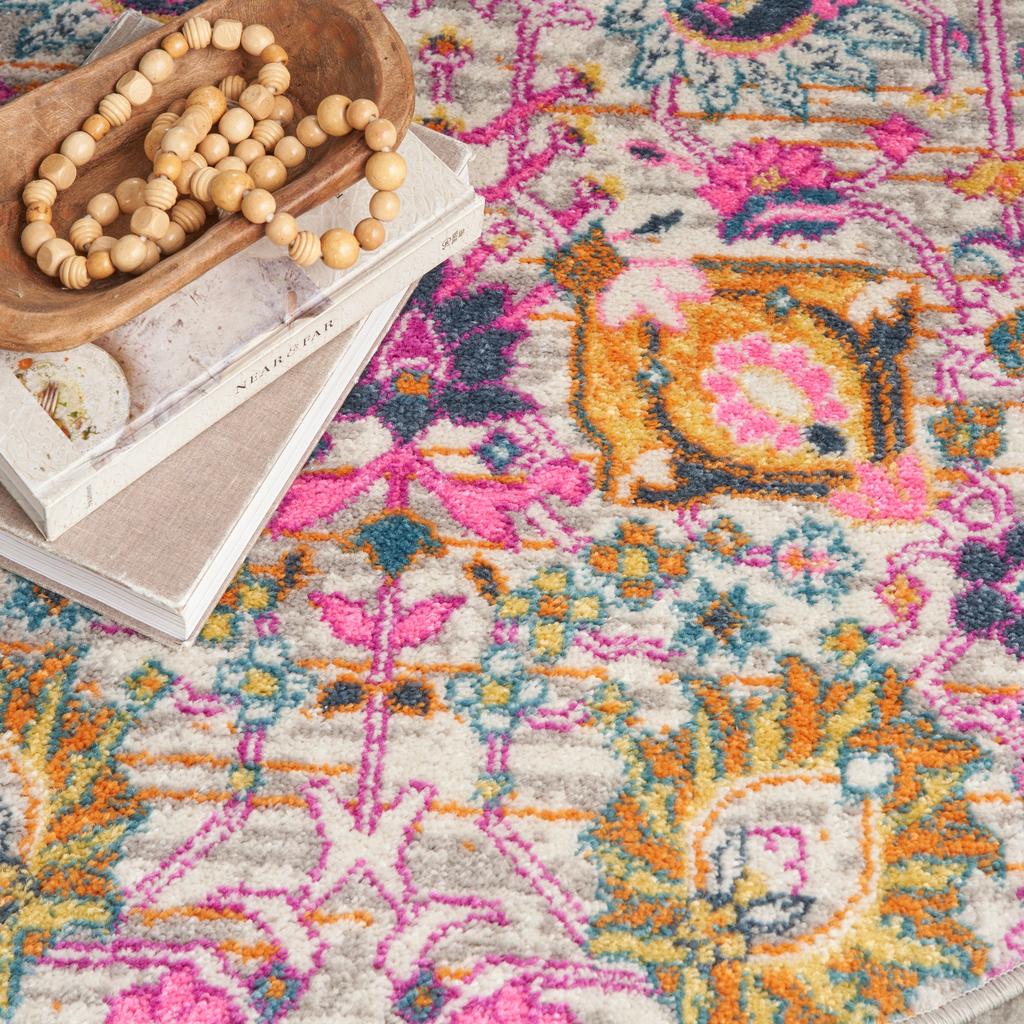 Nourison Home Passion PSN01 Pink and Grey Silver Indoor Round Area Rug - Bohemian Power Loomed Machine Made Medium Pile