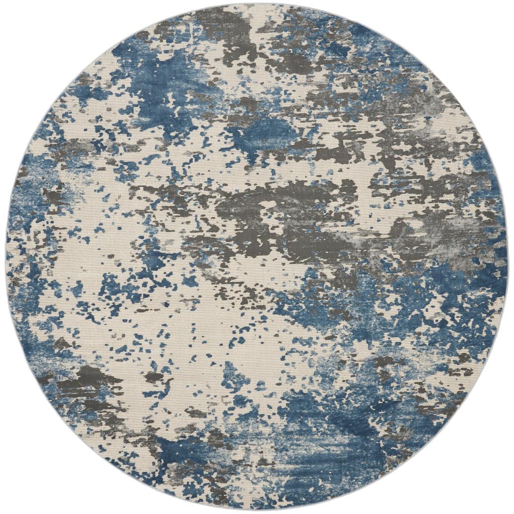 Nourison Home Rustic Textures RUS08 Grey Blue Grey/Blue Indoor Round Area Rug - Modern Power Loomed Machine Made Medium Pile