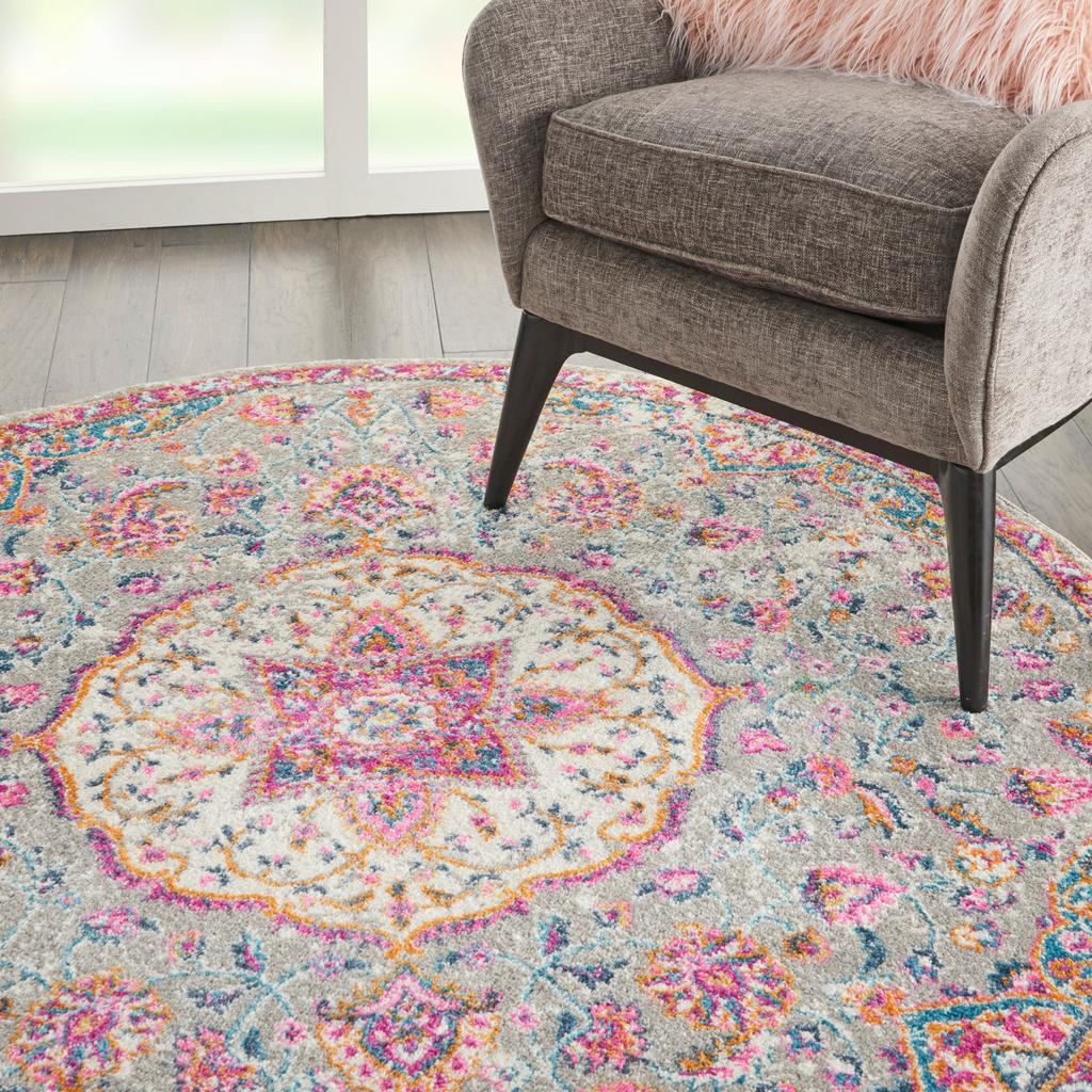 Nourison Home Passion PSN22 Grey Multicolor Indoor Round Area Rug - Transitional Power Loomed Machine Made Medium Pile