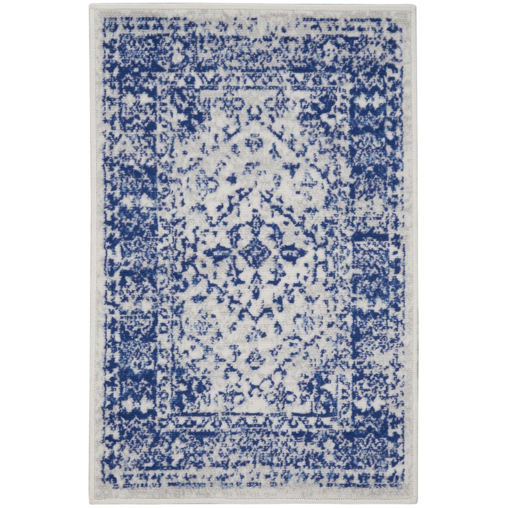 Nourison Home Whimsicle WHS15 Ivory Navy Indoor Rectangle Area Rug - Farmhouse Power Loomed Machine Made Low Pile