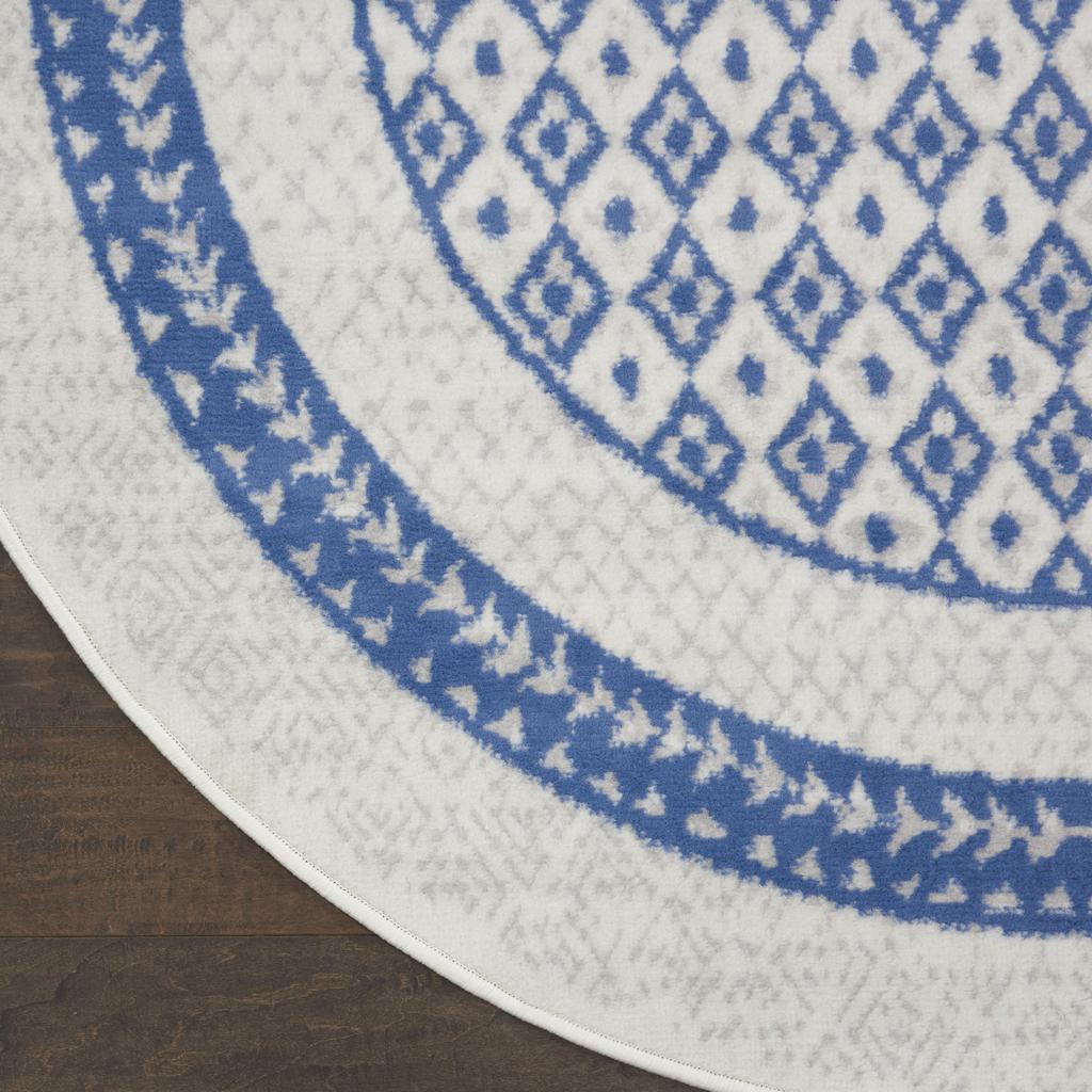Nourison Home Whimsicle WHS13 Ivory Blue Indoor Round Area Rug - Farmhouse Power Loomed Machine Made Low Pile