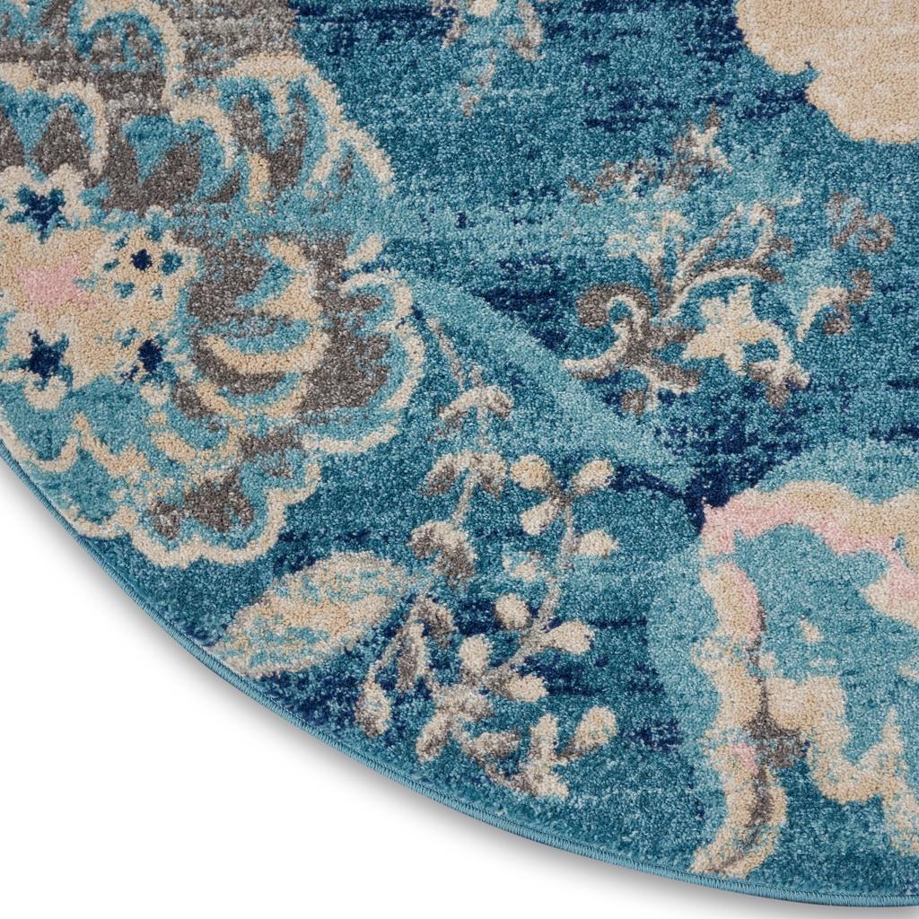 Nourison Home Tranquil TRA02 Turquoise Indoor Round Area Rug - Vintage Power Loomed Machine Made Medium Pile