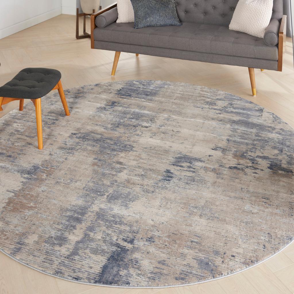 Nourison Home Rustic Textures RUS05 Beige and Grey Beige Grey Indoor Round Area Rug - Modern Power Loomed Machine Made Medium Pile
