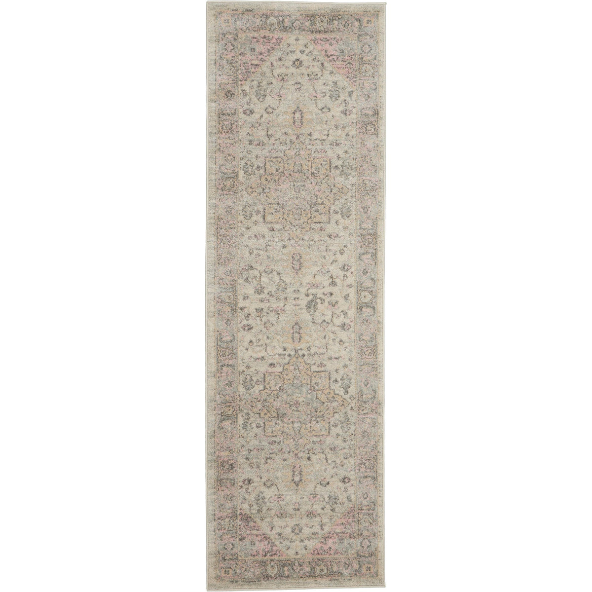 Nourison Home Tranquil TRA06 Pink and Beige Ivory Pink Indoor Runner - Vintage Power Loomed Machine Made Medium Pile